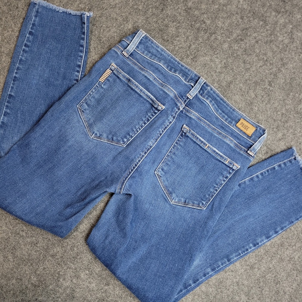 Paige Jeans Womens 27 Blue Faded Stretch Raw Hem Kylie Cropped Skinny Leg
